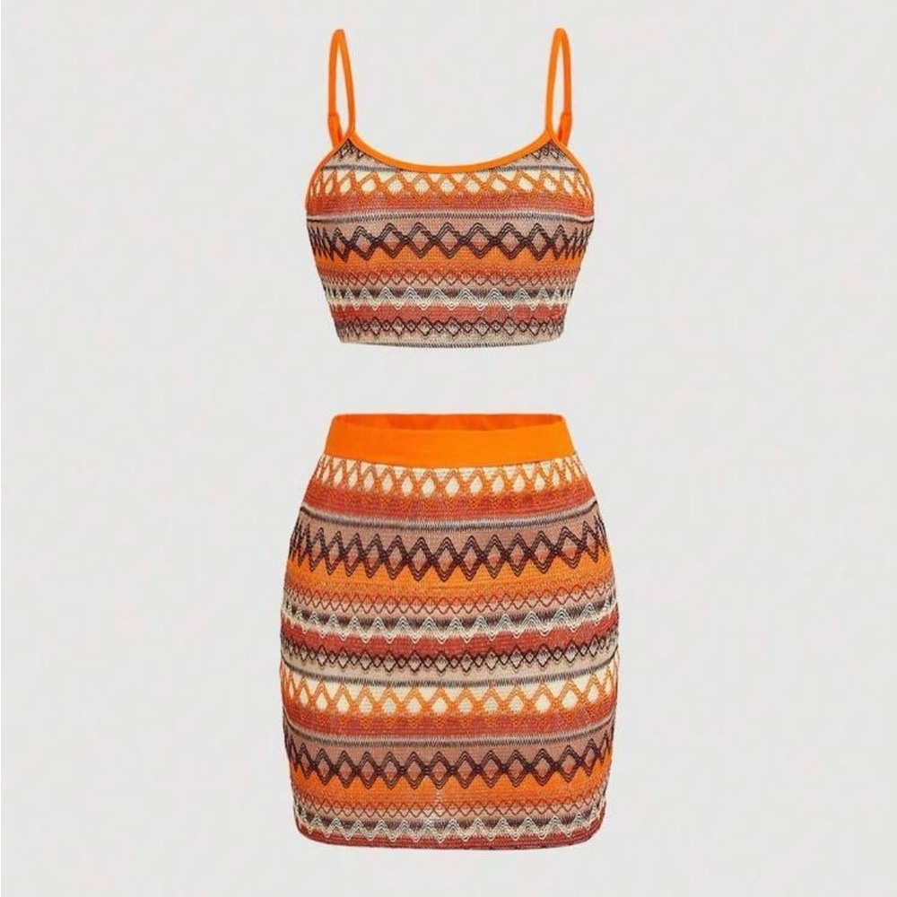 SHEIN Mod Orange and Brown skirt set